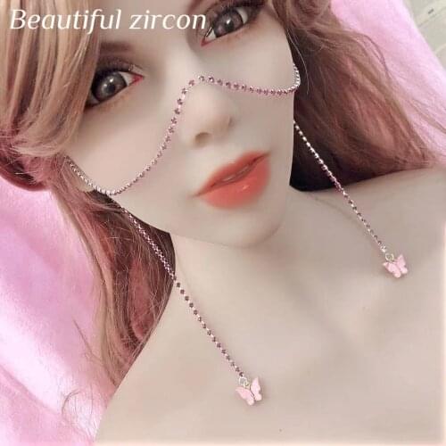 Fashion womens Pendant butterfly face chain shining crystal jewelry charm luxury body jewelry wholesale Rhinestone face chain