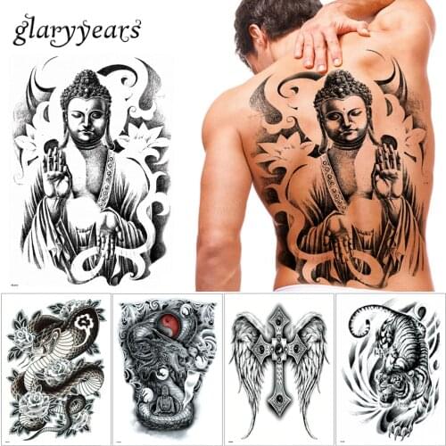 Glaryyears 14 Designs 1 Sheet Big Large Full Back Temporary Body Art Tattoo Sticker TB Chest Classic Totem Tiger Cool Decal 2019