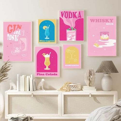 Retro Cocktail Whiskey Wall Art Abstract Wine Canvas Painting Colorful Posters and Prints Pictures for Living Room Home Decor