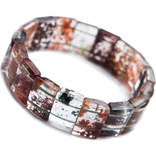 Genuine Colorful Natural Phantom Quartz Bracelets Women Female Stretch Rectangle Bead Crystal Bangle Bracelet