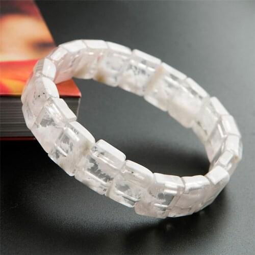 Genuine Natural Sericite Quartz Bracelet Stretch White Crystal Rectangle Bead Natural Phantom Quartz Bangle Bracelet 14*10*6mm