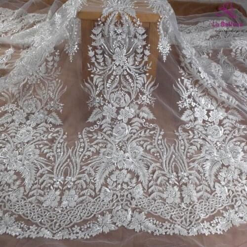 La Belleza 2021 New fashion bridal lace,heavy beaded lace fabric,off white beading wedding dress lace fabric 51'' width 1 yard
