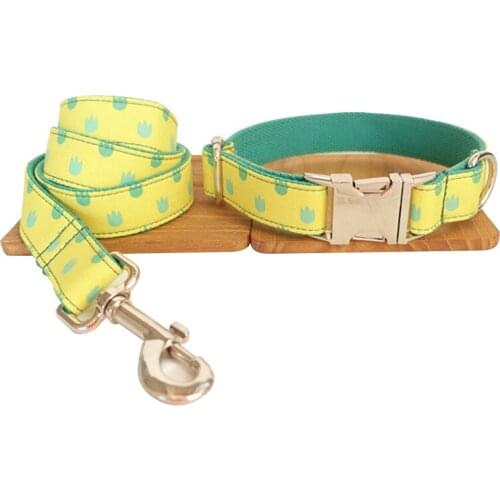 New Blue Dots And Yellow Christmas Pet Dog Collar And Leash Set For Small Meduim Large Dogs Perfect For Daily Training Walking