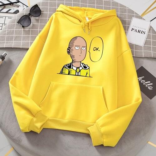 One Punch Man Say Ok Prints Female Sweatshirts Harajuku fur-liner Hooded Fashion S-XXL Hoodies Vintage High Quality Tops Men
