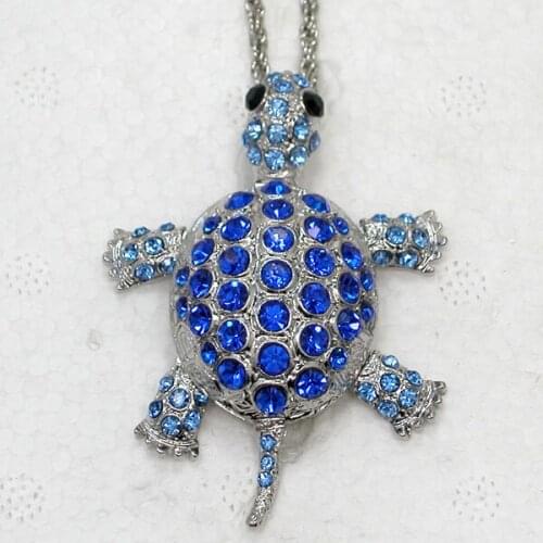 Blue Rhinestone Turtle Pendant Necklace Chain jewelry F011 B