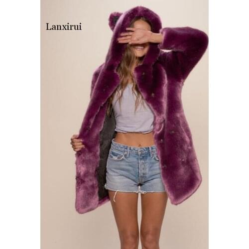 Faux Fur Coats Women Warm Long Sleeve Hooded Outwear 2020 Fashion Autumn and Winter Ladies Velvet Elegant Overcoats Female