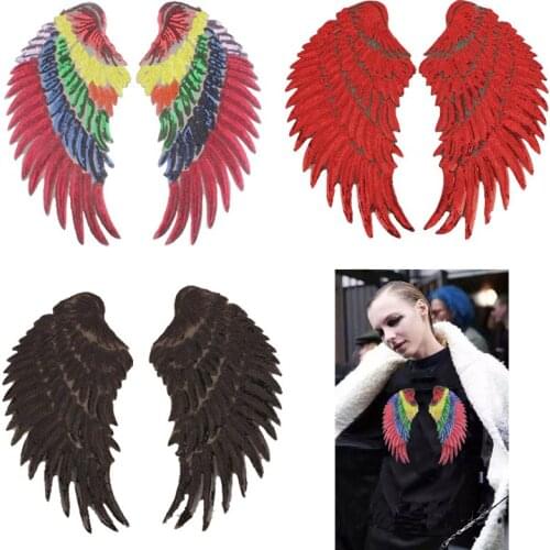 Prajna Colorful Wings Sequin Patches Ironing Sewing Embroidered Patches For Clothes Jacket Fabric Jeans Patch Angel Badge Stripe