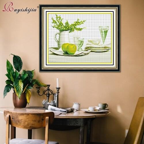 RUYISHIJIA flowers for needlework DIY 11CT Printing Cross-Stitch Sets For Embroidery Kits Simple and Elegant static fruit