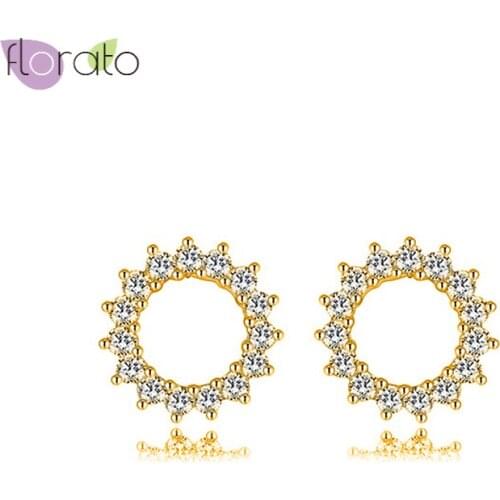 European and American 925 Sterling Silver Sun-shaped Stud Earrings for Women Charming Mini CZ Gold Silver Earrings Jewelry 2020