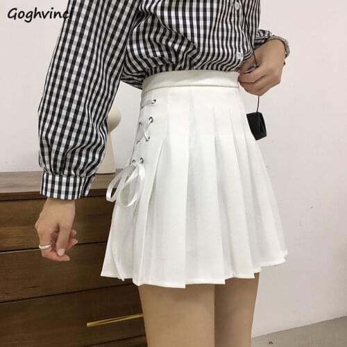 Skirts Women Solid Bandage Mini Sexy Ladies Clothing Vintage Fashion Preppy Sweet Girls All-match Streetwear Leisure Loose Chic