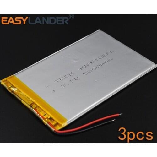 3pcs/Lot 3.7V 5000mAh 4068106 Rechargeable li Polymer Li-ion Battery For Bluetooth Notebook Tablet PC electronics safety lamp