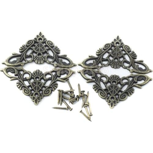 4xRetro Jewelry Gift Box Wood Case Corner Embellishment Aged Bronze