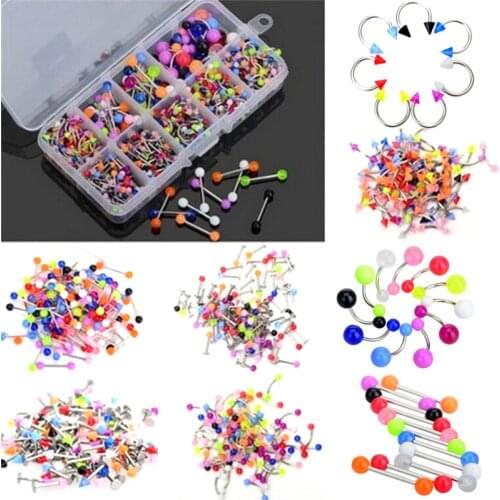 50pcs /set Acrylic Ball Fashion Horseshoe Fake Nose Ring C Clip Septum Lip Eyebrow Helix Piercings Labret Body Jewelry Wholesale