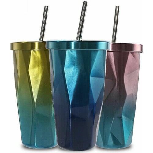 500ML Stainless Steel Straw Cup Vacuum Insulated Water Bottle Leak-proof Double Wall Thermos Tumbler Cup