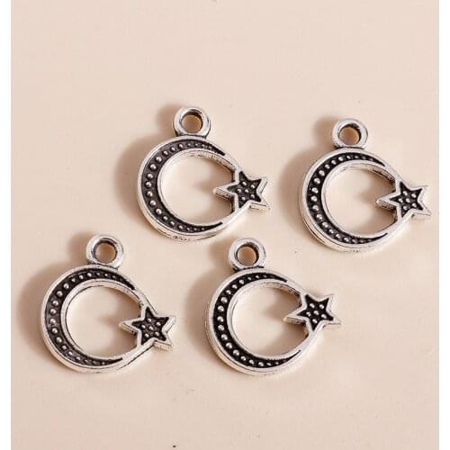 80pcs 11*11mm Vintage Moon Stars Charms for Necklaces Earrings Making Accessories Alloy Moon Charms for Bracelet Pendants Diy