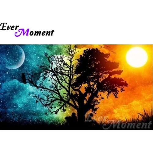 Ever Moment Diamond Embroidery Sun Moon Tree Diamond Mosaic Full Square Drills Artwork Home Decoration Diamond Painting ASF1188