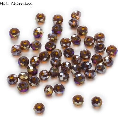 50 Piece Dark Coffee AB Color Crystal Glass Rondelle Quartz Faceted Beads Jewelry Findings 4-8mm