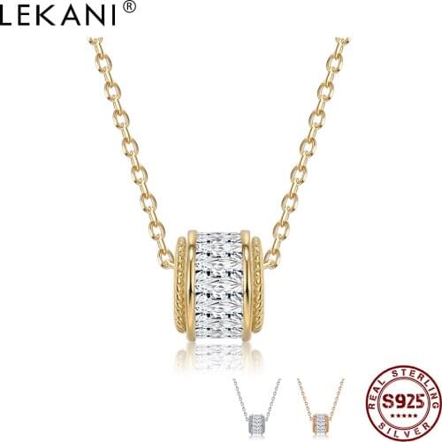 LEKANI 925 Sterling Silver Jewelry Women Necklaces Round Circle Pendants Shine CZ Fine Gold Chain Friendship Choker Necklaces