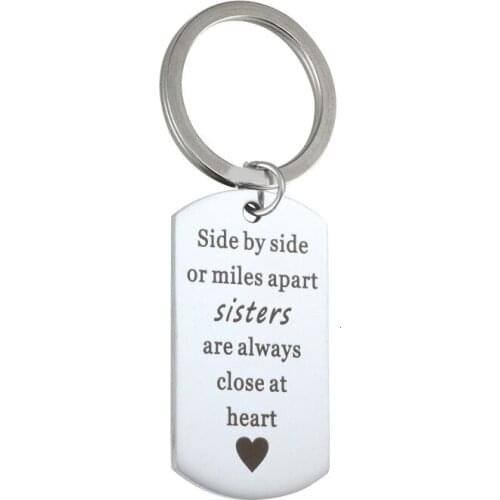 Side By Side Or Miles Apart Sisters Are Always Close At Heart Stainless Steel Charm Pendant Necklace Keychains Sister Gifts