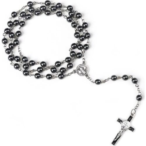 Jesus Christ Cross Pendant Necklaces Alloy Bead Long Chain Mens Women Virgin Mary Christian Fashion Jewelry Rosary Necklace
