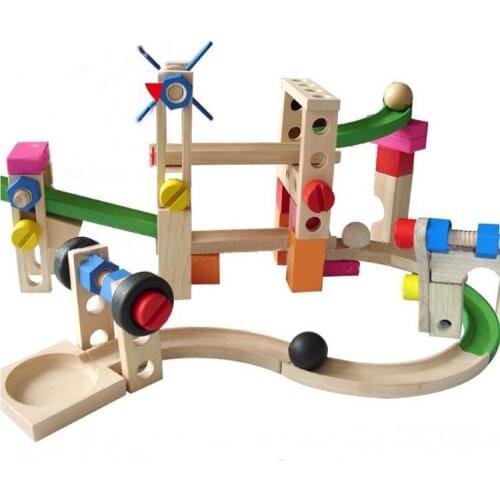 Wooden toy child multifunction roller track construction building blocks early learning toys
