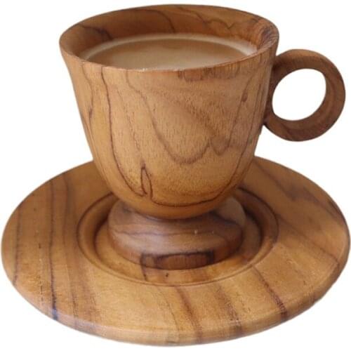 150Ml Handmade Wooden Coffee Cup Tall Red Wine Glass Flat Bottom Latte Milk Crafts Reusable Beer Mug with Handle