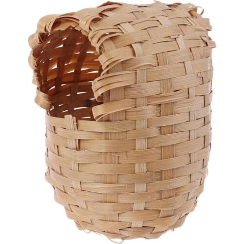 Natural Bamboo Bird House Hand Made Finch Hideout Cage Toy Outdoor Hut Shelter