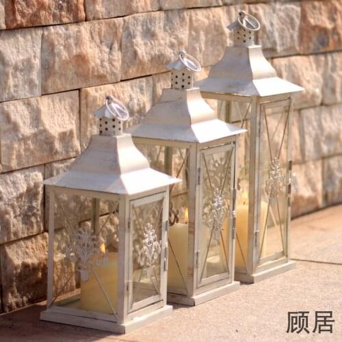 European retro iron glass lantern candle holders fall wedding Candlestick Home Decoration Mediterranean