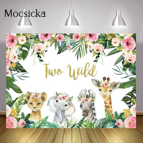 Wild Two Backdrop Children 2nd Birthday Background Safari Party Jungle Forest Newborn Animals Birthday Photography Photo Shoot