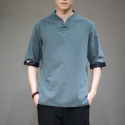 MenS Solid Color T Shirts Vintage 2021 Fashion Man Chinese Style Cotton Linen Short Sleeve T-Shirt Tops Streetwear Camisa 30602