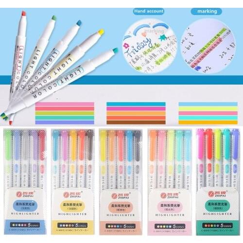 Haile 5Pcs Mildliner Colors Double Head Highlighter pen DIY Photo Album Fluorescent Markers Pens School Art Stationery Supplies
