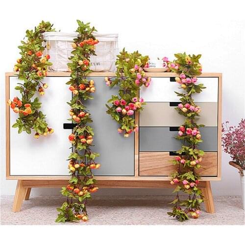220cm Artificial Rose Flowers Vine Autumn Cane Backdrop Wall Hanging Decor Fake Rattan Garland for Wedding Home Hotel Decoration