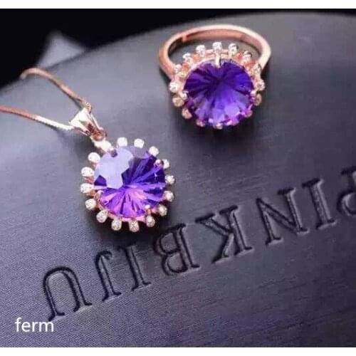 KJJEAXCMY exquisite jewelry 925 pure silver inlaid natural amethyst fireworks technology fashion female jewelry jewelry set ring