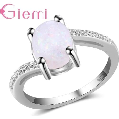 Promotion Solid 925 Sterling Silver Finger Rings for Birthday Sparkly Rainbow Fire Opal Crystal Women Wedding Jewelry