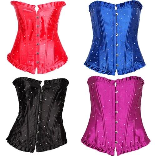 Sexy corset Gothic Satin Corselet Sequin & Rhinestone Dance Wear Costumes Lace Up Boned Corsets Body Shapewear Top For Party