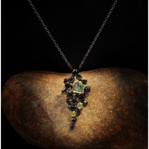 CIZEVA Creative Handmade 925 Sterling Silver Pendant Necklace Vintage Emerald Black Gold Clavicle Chains Anniversary Gifts