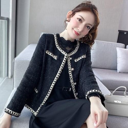 2021The New Fashion Little Fragrant Wind Jacket Female Ladies Tweed Black Short Jacket Women Retro French Jacket Quality coat