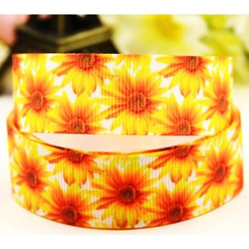 22mm 25mm 38mm 75mm Sunflower Cartoon printed Grosgrain Ribbon party decoration 10 Yards X-03401