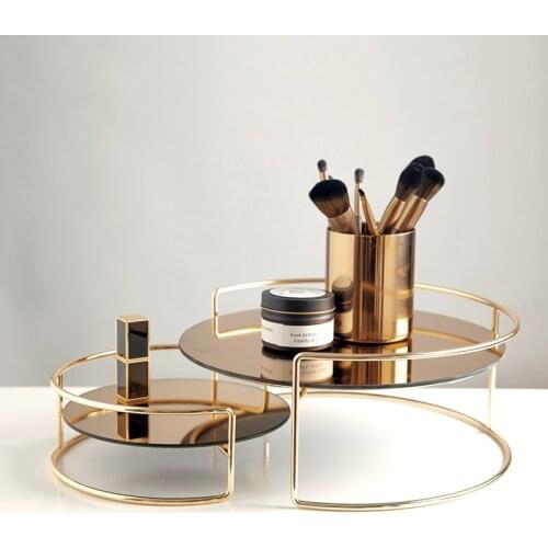 Metal Cosmetics Desktop Storage Tray Makeup Organizer Bedroom Decorative Organize Perfume Lipstick Dressing Table Rack ZM302