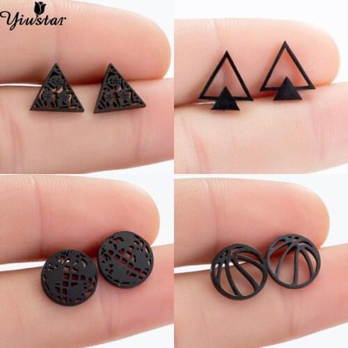 Minimal Stainless Steel Geometric Stud Earring for Women Jewelry Fashion pendentes Small Punk Black Earing Triangle Men Gifts