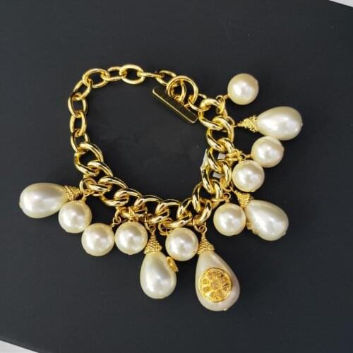 Brand Fashion Gold Color Chain Water Drop Pearls Tassel Hot Praty Jewelry C Design Unique Adjustable Bracelet