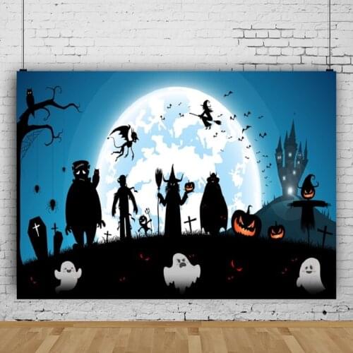 Cartoon Halloween Castle Horror Night Studio Photography Background Vinyl Carnival Party Decors Photo Video Backdrop Photocall