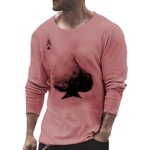 2021 Elastic Men T-ShirtTop O Neck Long Sleeve 4 Colors Male Poker Streetwear T-shirt Autumn Casual Solid Male Clothing for Men