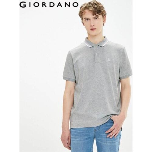 Giordano Men Polos Embroidery Stretchy Pique Polo Shirt Short Sleeves Mesh Structure Soid Polo Shirts 01011389