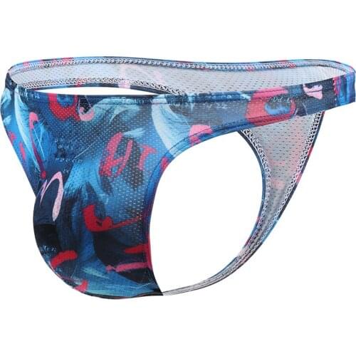 Gay Underwear Sexy Print Strap Mens Underwear Mens Sexy Underpants Lingerie Men T-back Thongs and G Strings Tanga Hombre