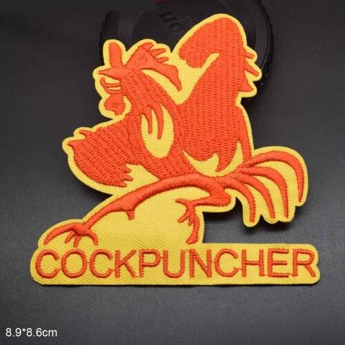 Onion Movie Novelty Cockpuncher Kongfu Master Cock Funny Red Yellow Iron On Embroided Clothes Patches For Man Coat Clothing