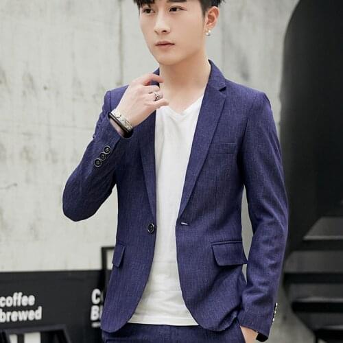 HOO 2021 Spring New Mens Business Suit Slim-Fit Solid Color round Hem Casual One-Piece blazer