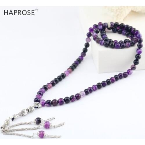 New fashion Necklace purple agate Stone Round Shape Prayer 99beads Islamic Muslim prayer beads tasbih 8mm Stone free shipping