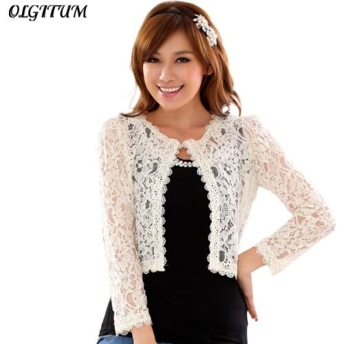 OLGITUM Hot sale ! 2020 New fashion Ladies All-match Hollow Out Short Lace Jacket Women High Waist Tops Cardigan Clothing Female