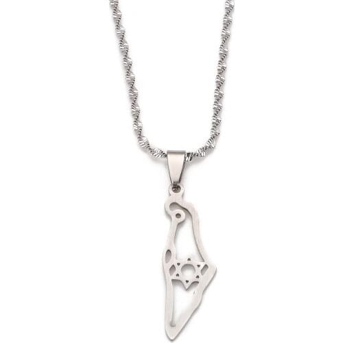 Stainless Steel The State of Israel Map Pendant Necklace Tel Aviv Jerusalem Jewish Jewelry